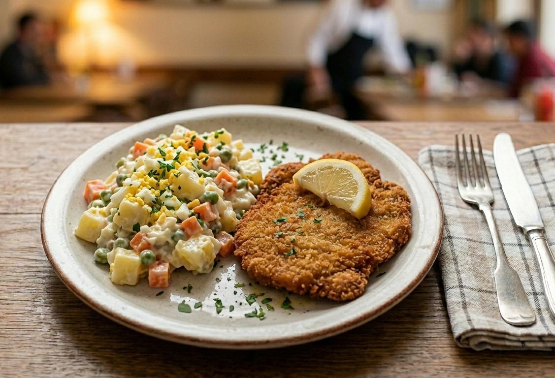 Milanesa de soja con ensalada rusa